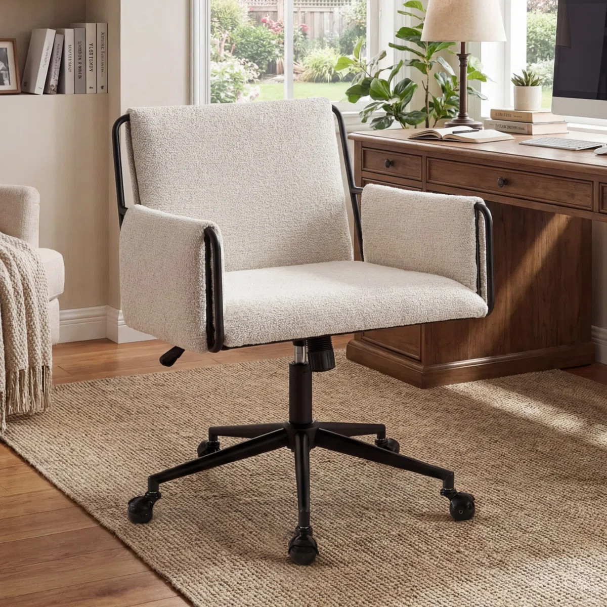 Jabali Extra Wide Boucle Upholstered Office Chair Swivel Desk Chair with Metal Frame | Wayfair North America