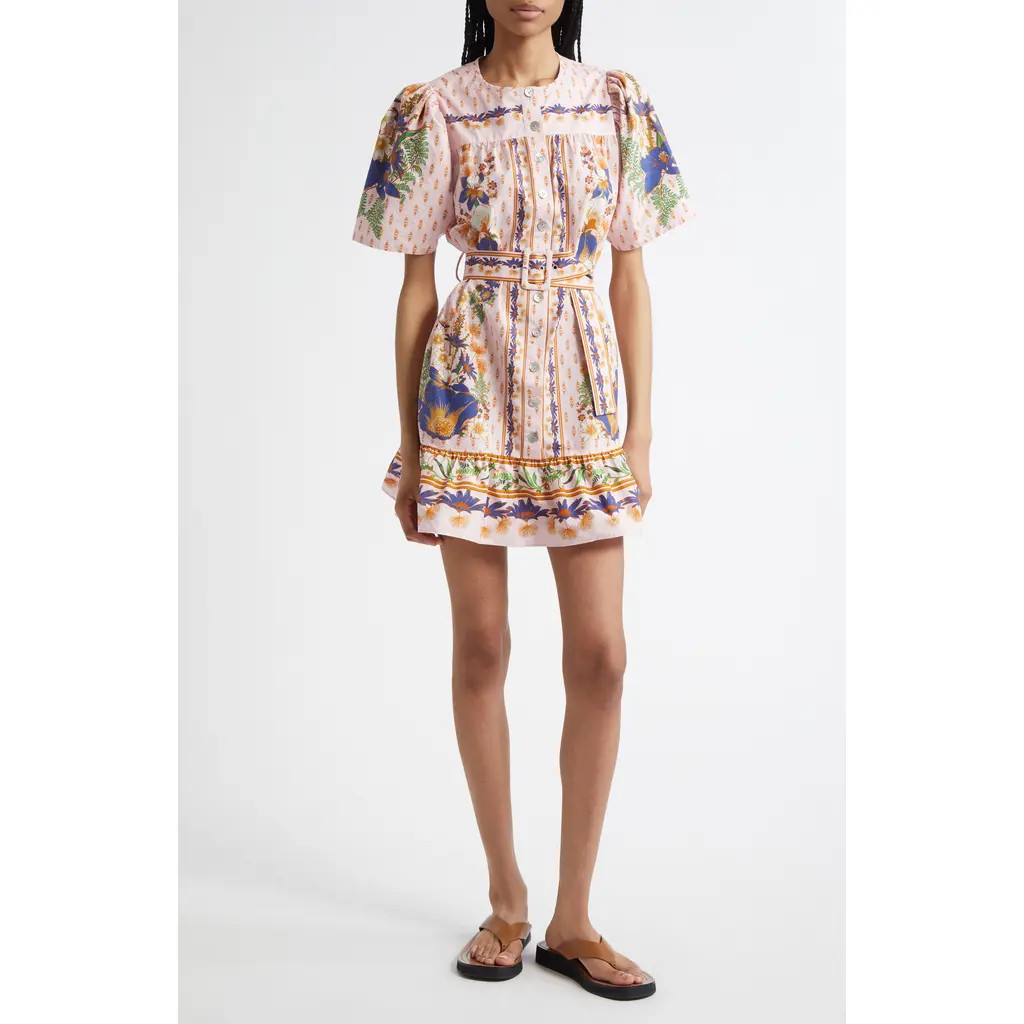 FARM Rio Dream Garden Belted Minidress in Pink at Nordstrom Rack, Size X-Large | Nordstrom Rack