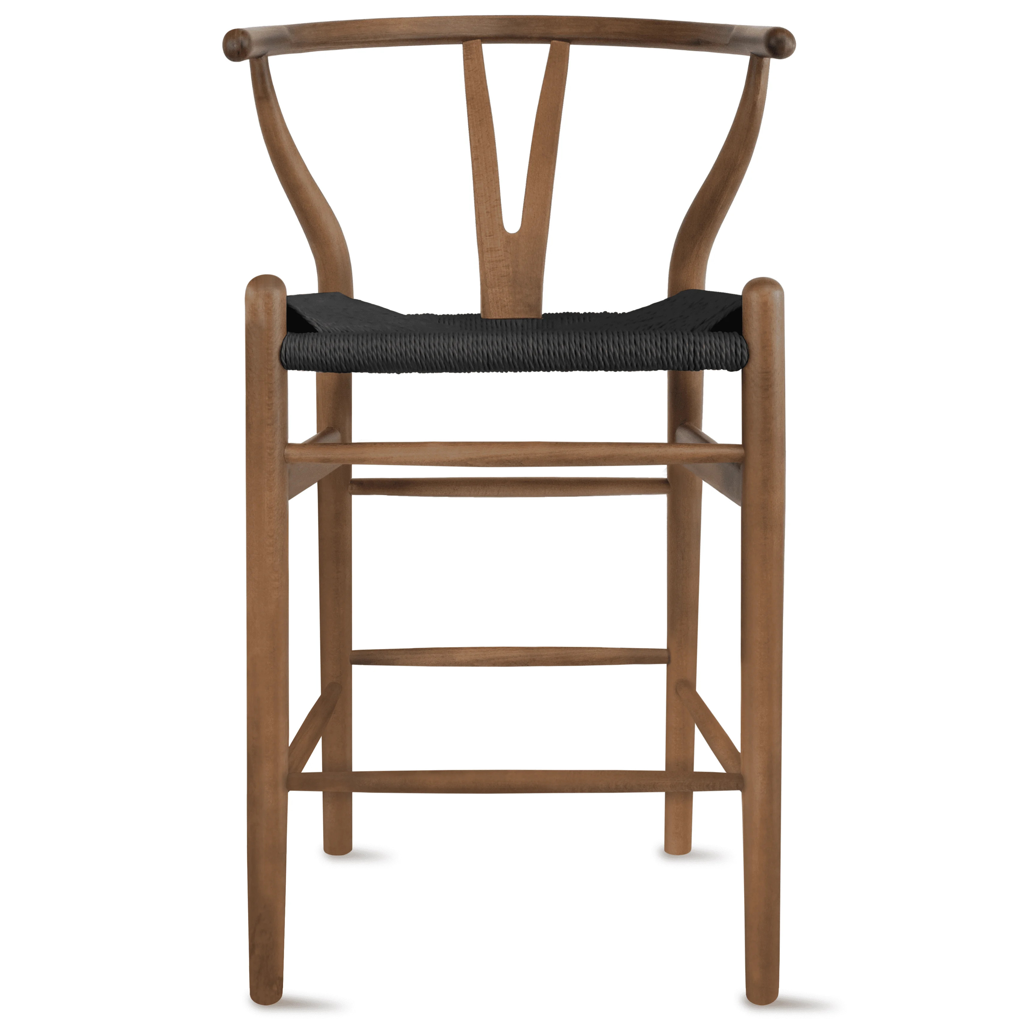 Farmhouse Style Wishbone Counter Height Bar Stool with Backs Dark Woven Seat Brown Wood Fully Ass... | Walmart (US)