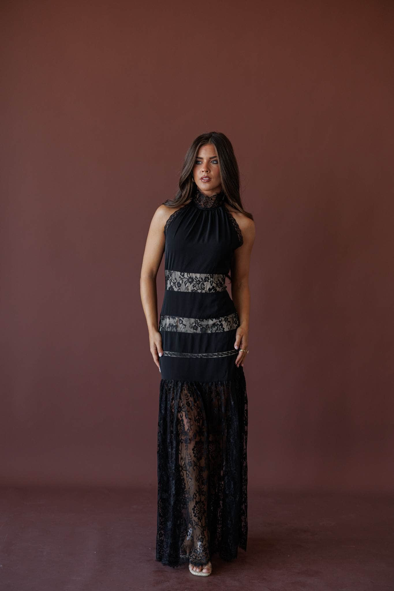 Midnight Lace Halter Maxi Dress | Lane 201 Boutique
