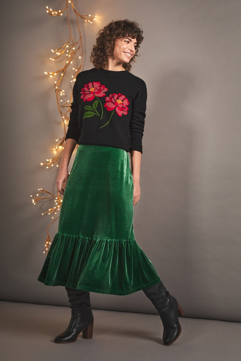 Wildflower Tiered Velvet Maxi Skirt | Seasalt Cornwall