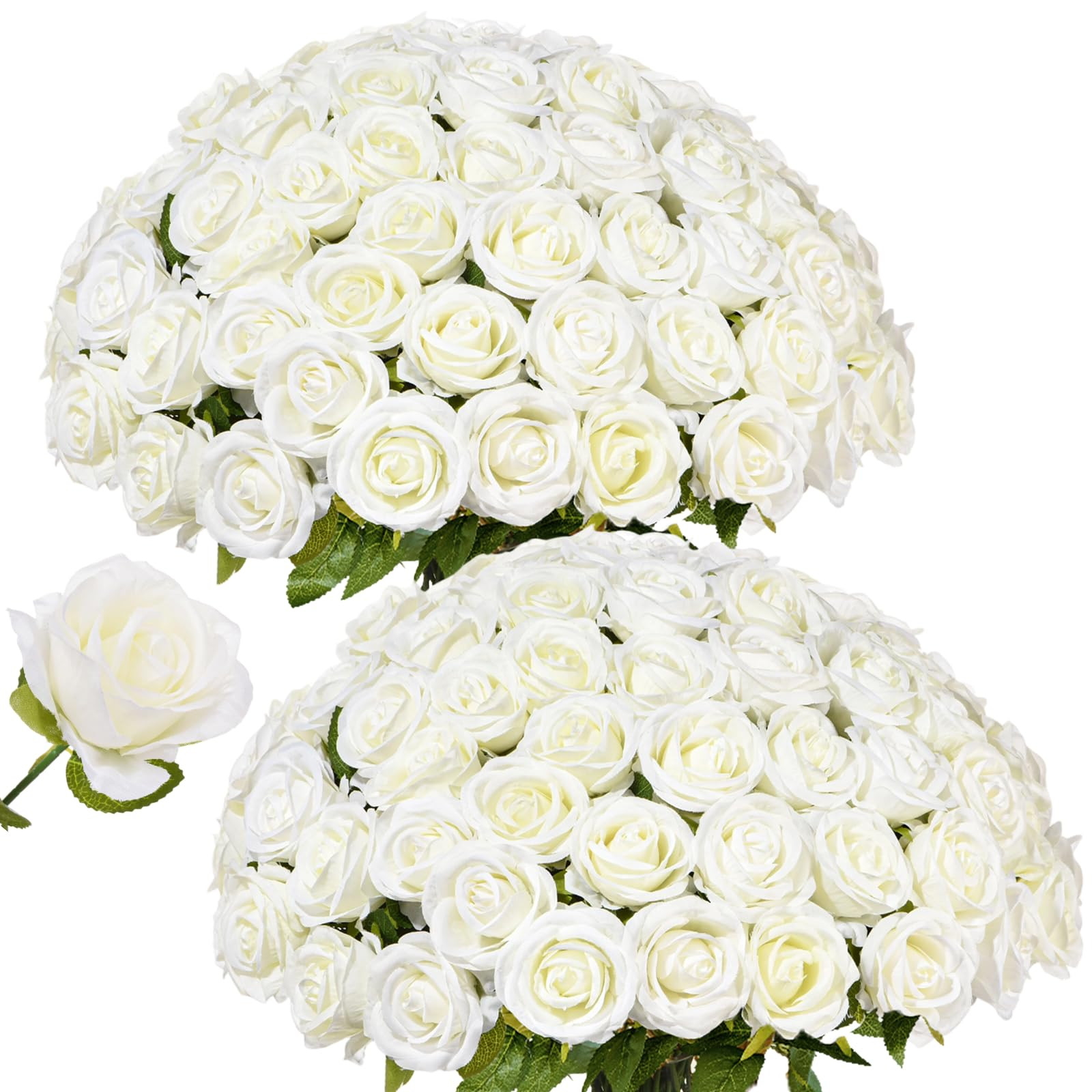 50 PCS White Roses Artificial Flowers, Fake White Roses Bouquet,White Artificial Silk Roses with ... | Amazon (US)