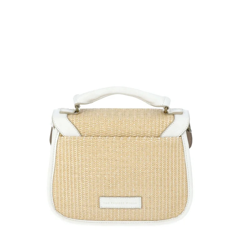 The Pioneer Woman Women’s Raffia and Faux Leather Flap Crossbody Handbag, Ivory | Walmart (US)
