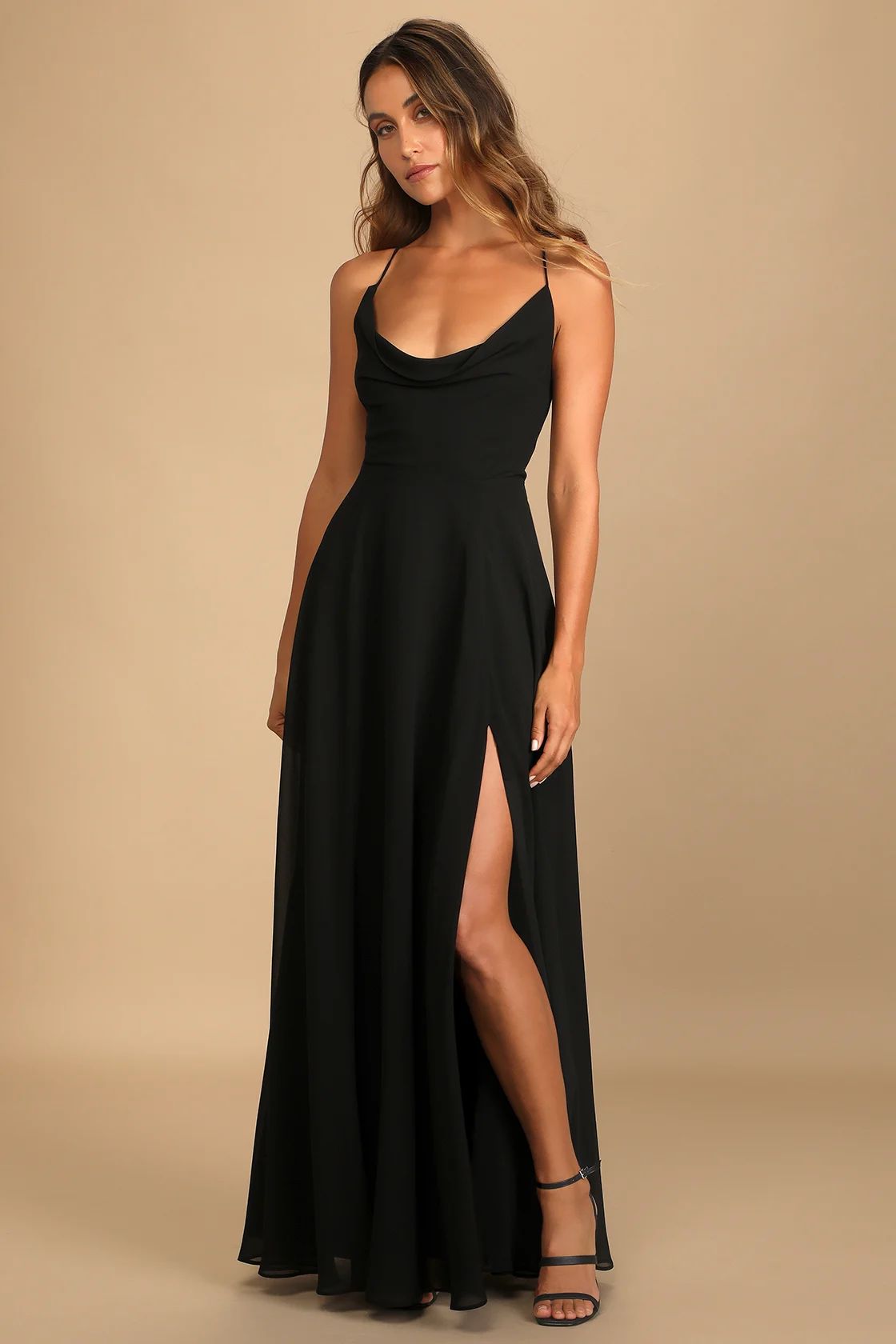 Romantically Speaking Black Cowl Lace-Up Maxi Dress | Lulus (US)