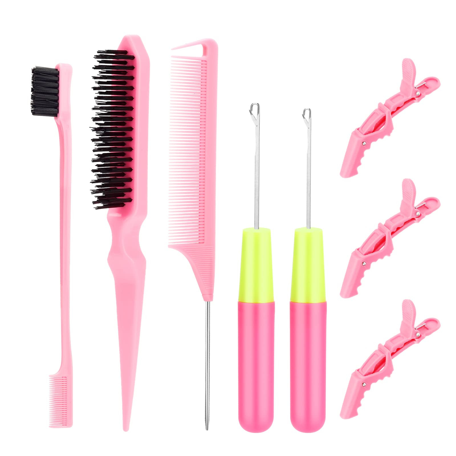 Hair Crochet Hooks Set - 2 Crochet Needles, Edge Brush, Bristle Brush, Rat Tail Comb, 3 Gator Cli... | Amazon (US)