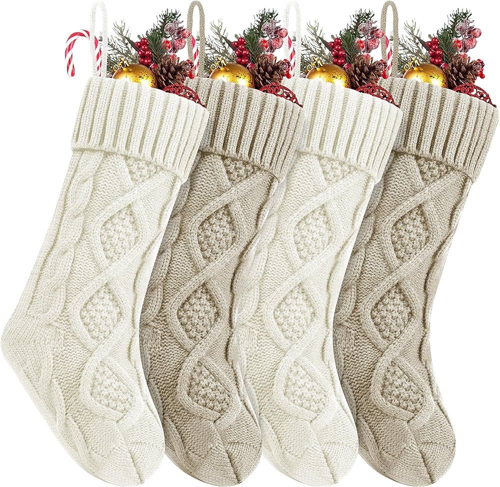 Fesciory Christmas Stockings, 4 Pack 18 Inches Cable Knitted Large Size Stocking Gifts & Decorations | Amazon (US)