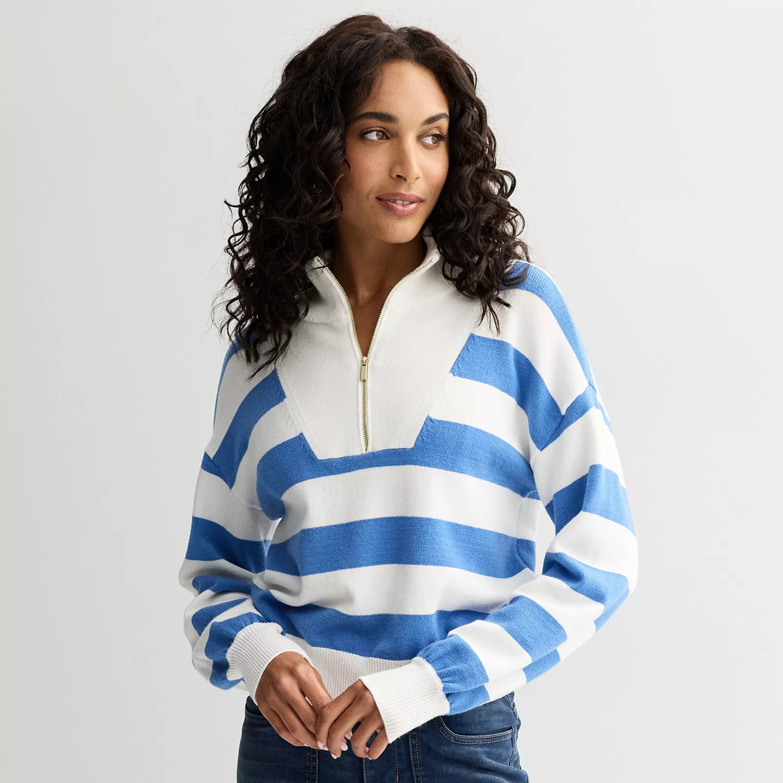 Women's Draper James Quarter Zip Pullover Sweater, Size: Small, Blue Stripe | Kohl's