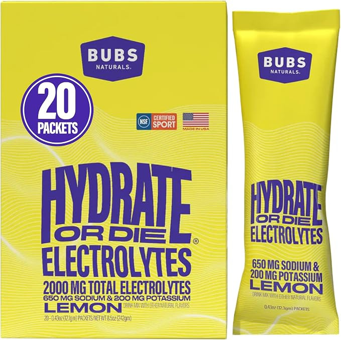 BUBS Naturals - Hydrate or Die Electrolytes Powder Packets for Fast Absorption | Premium 2000mg E... | Amazon (US)