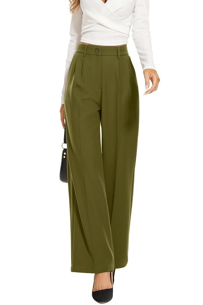 FUNYYZO Wide Leg Pants Women's High Elastic Waisted in The Back Business Work Trousers Long Strai... | Amazon (US)
