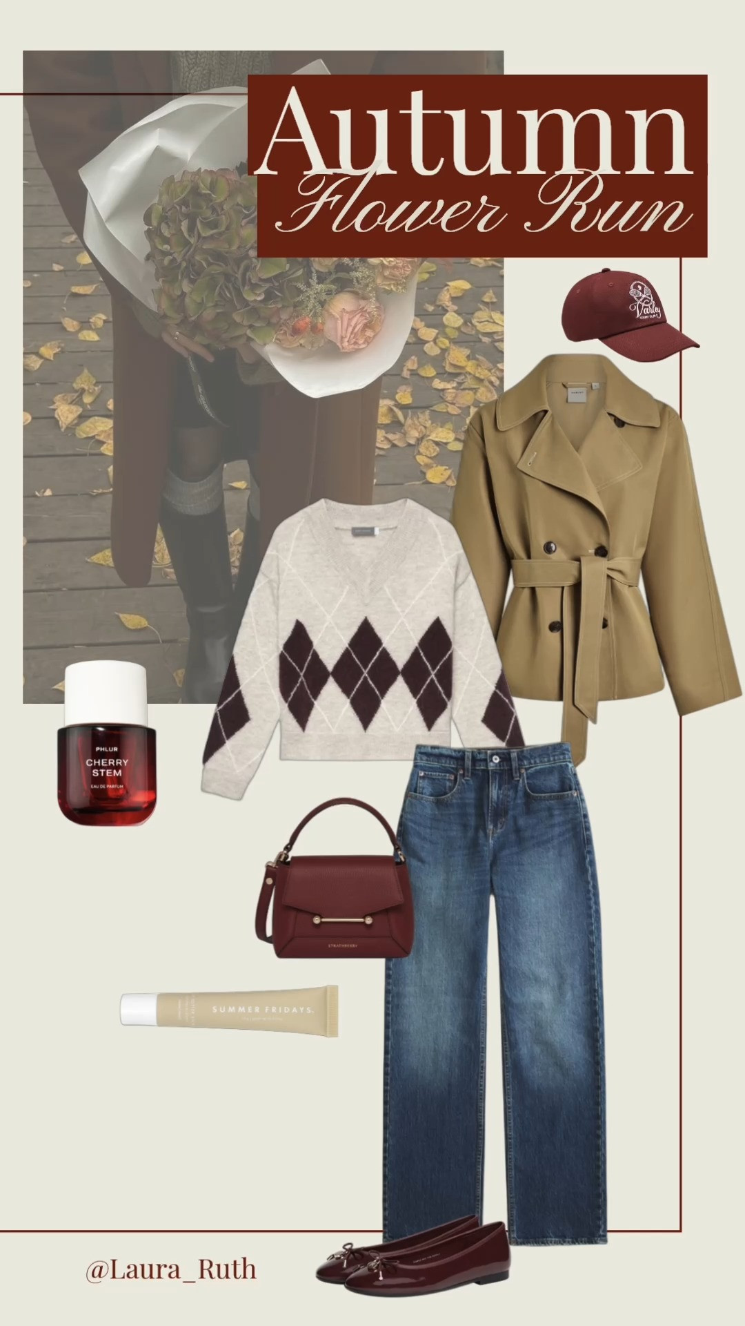 The perfect Autumn Flower Run Weekend Outfit. 🍂💐🥐 Burgundy outfit, short trench coat, fall outfits women 

 #LTKuk #LTKautumn #LTKstyletip