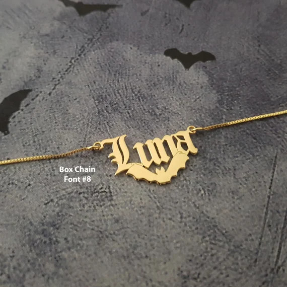 Bat Name Necklace Personalized Bat Jewelry Name Pendant With - Etsy | Etsy (US)