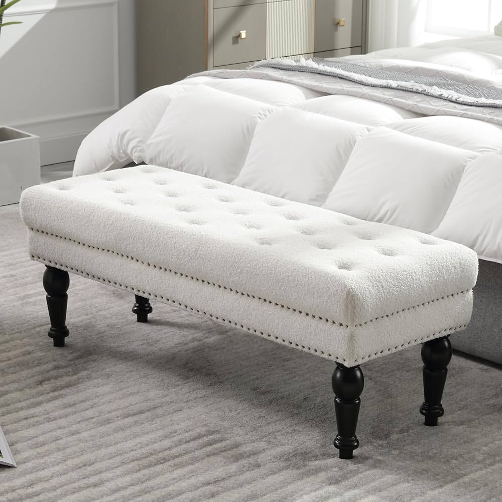 LukeAlon Vintage Sherpa Dining Bench, Upholstered Nail Head Trim Bed of End Bench Rectangular Ent... | Amazon (US)