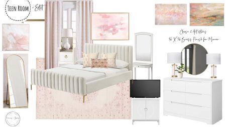 Girls Room, Preteen Room, Teenage Girls Room, Vanity, Gold lamps, Gold and White Bed, white lamps, pink curtains, pink watercolor art, pink large art, pink rug, vintage pink rug, gold mirror, pottery barn teen

#LTKHoliday #LTKfamily #LTKhome