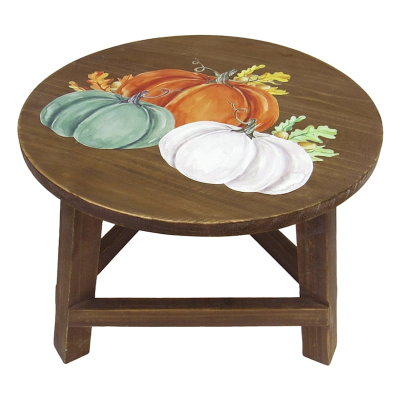 Wood Pumpkin Stool, 8" | At Home