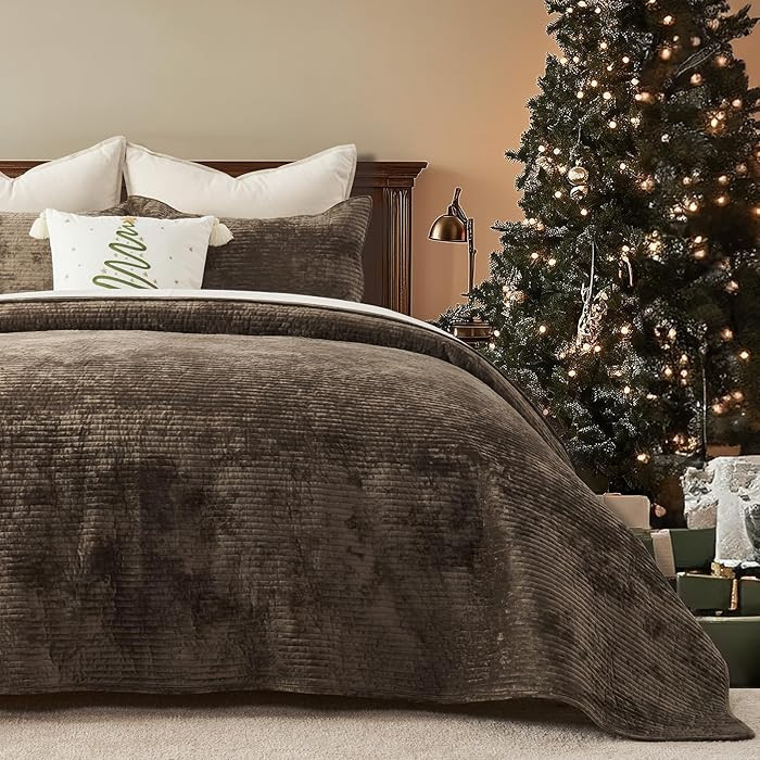 EVERGRACE Velvet Quilt Set King Size, Luxurious Soft Quilted Bedding Sets, Lightweight Velvet Com... | Amazon (US)