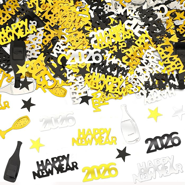 MARFOREVER 2026 New Years Confetti, New Year Eve Party Confetti Black Gold Silver Party Supplies ... | Amazon (US)