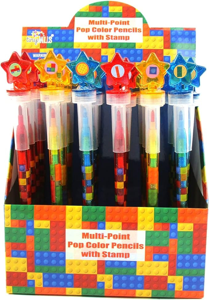 TINYMILLS 24 Pcs Color Blocks Brick 2 in 1 Stackable Stacking Crayon with Extra Stamper Topper, K... | Amazon (US)