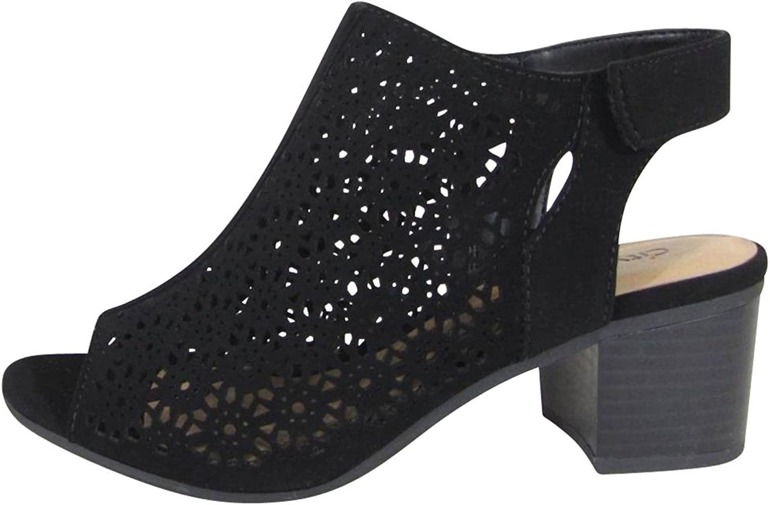 City Classified Footwear Women's Elect Caged Geometric Laser Cut Out Peep Toe Slingback Chunky St... | Amazon (US)