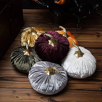 Ogrmar Set of 6 Pack Handmade Velvet Pumpkins Decor,Super Soft Stuffed Pumpkin with Exquisite Cra... | Amazon (US)