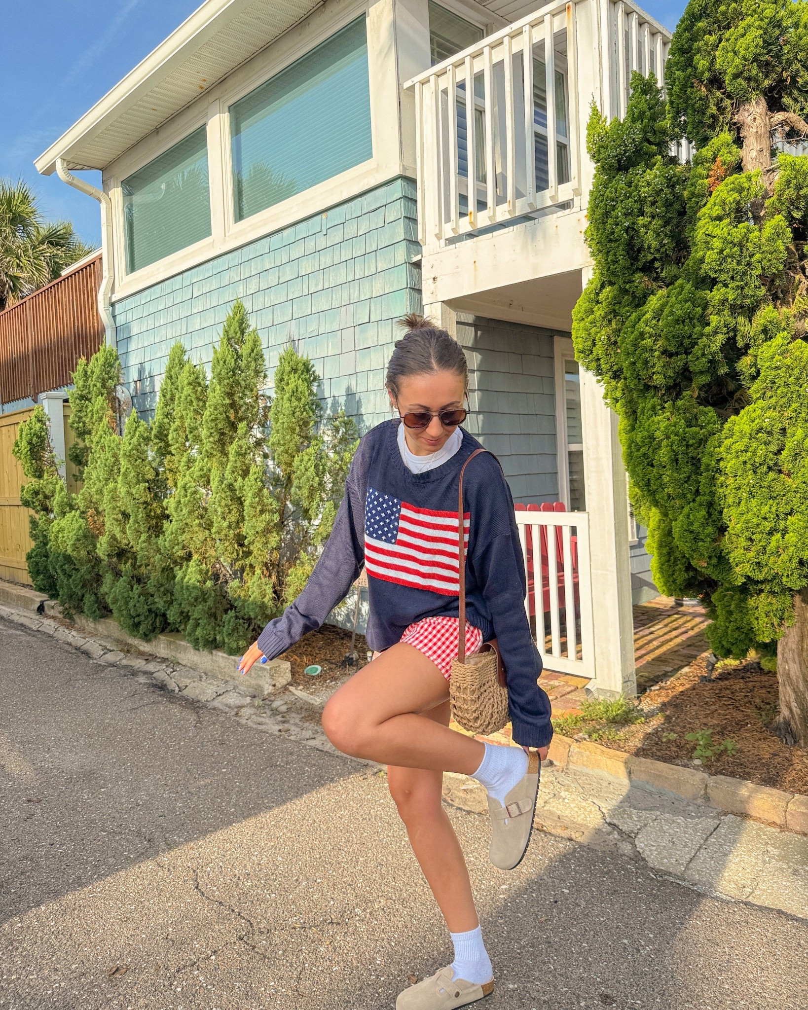 4th of July outfit inspo idea, USA American flag sweater shirt, red plaid gingham shorts, clogs, summer outfit inspo

#LTKSeasonal #LTKStyleTip #LTKFindsUnder50