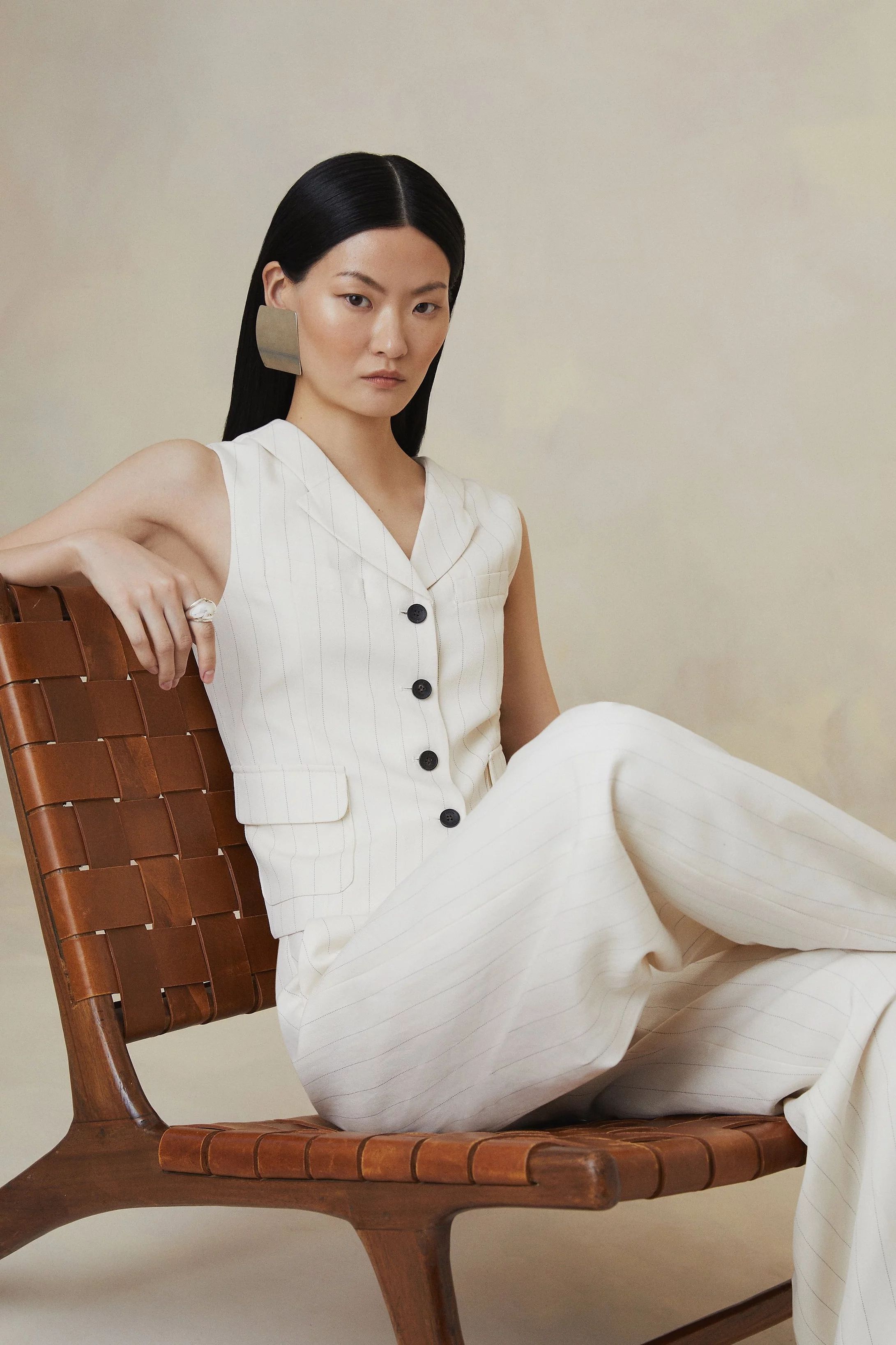 The Founder Striped Pocket Detail Single Breasted Waistcoat | Karen Millen UK + IE + DE + NL