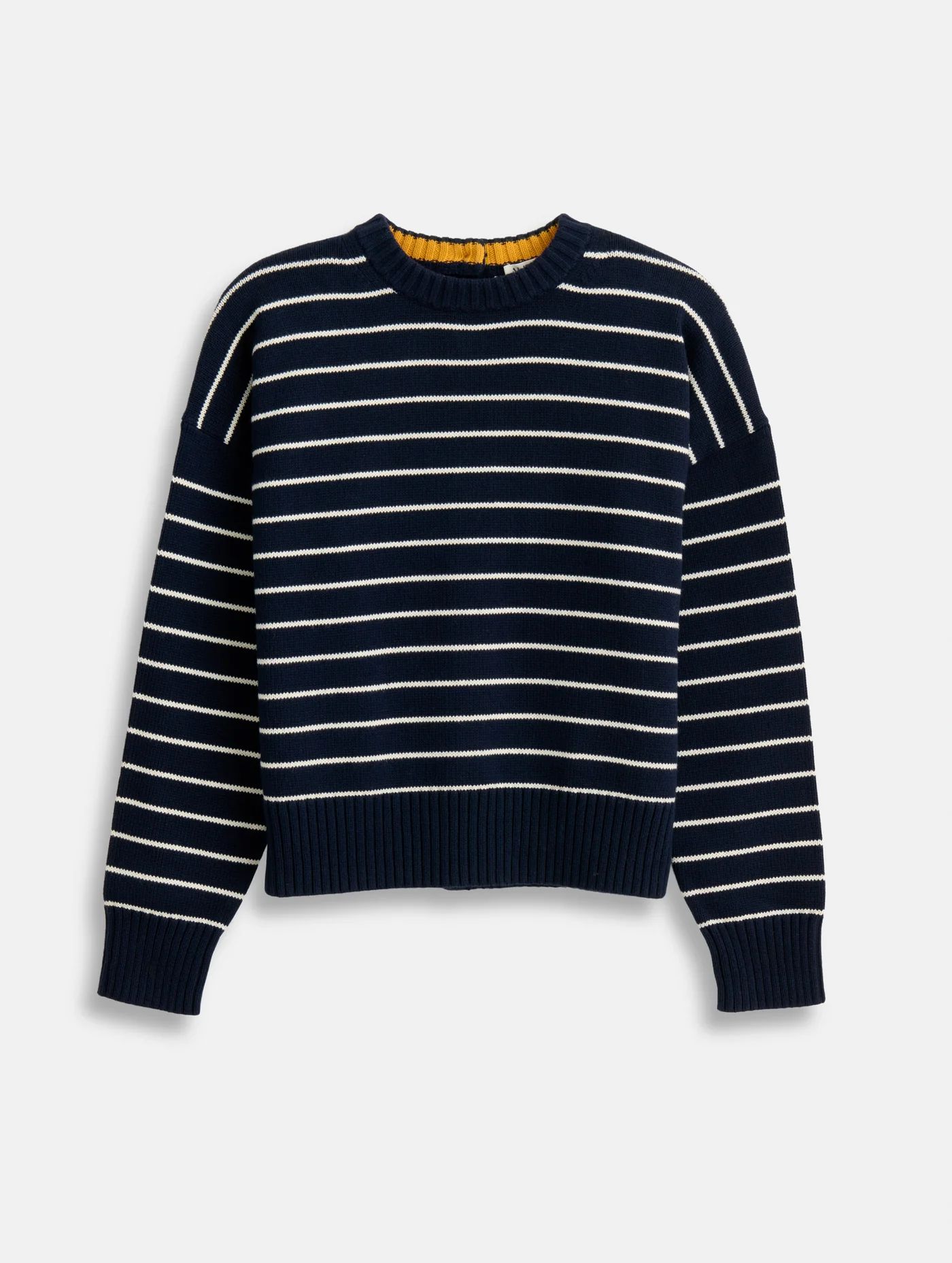 Lightweight Button-Back Crewneck Sweater in Stripe | Alex Mill