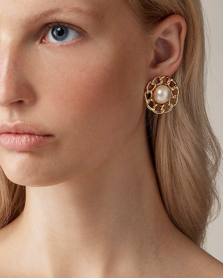 Chainlink pearl studs | J. Crew US