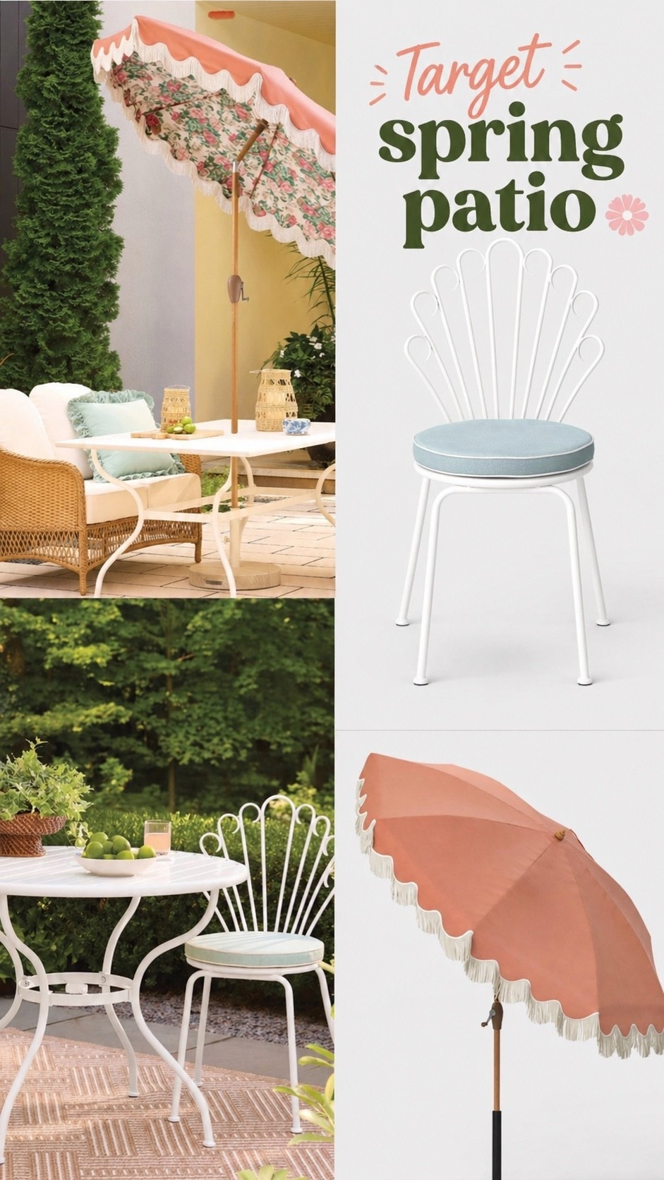 The scalloped umbrellas and sea shell chairs at Target are too cute!! Time to refresh my patio! @Target #target #targetpartner

#LTKspringtrends #LTKspring #LTKSeasonal