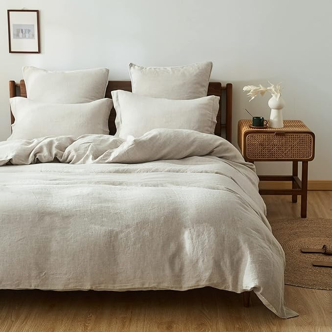 Simple&Opulence 100% Linen Duvet Cover Set with Washed-French Flax-3 Pieces Solid Color Basic Sty... | Amazon (US)