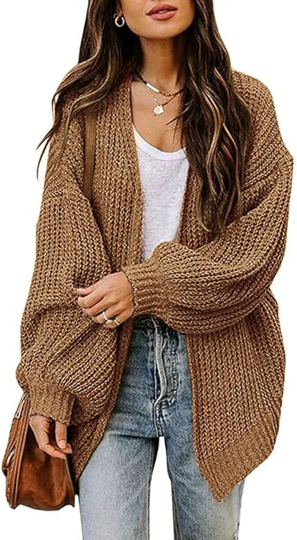 Jollycode Womens Long Sleeve Oversized Cardigan Sweaters Open Front Knit Boyfriend Chunky Outwear... | Amazon (US)