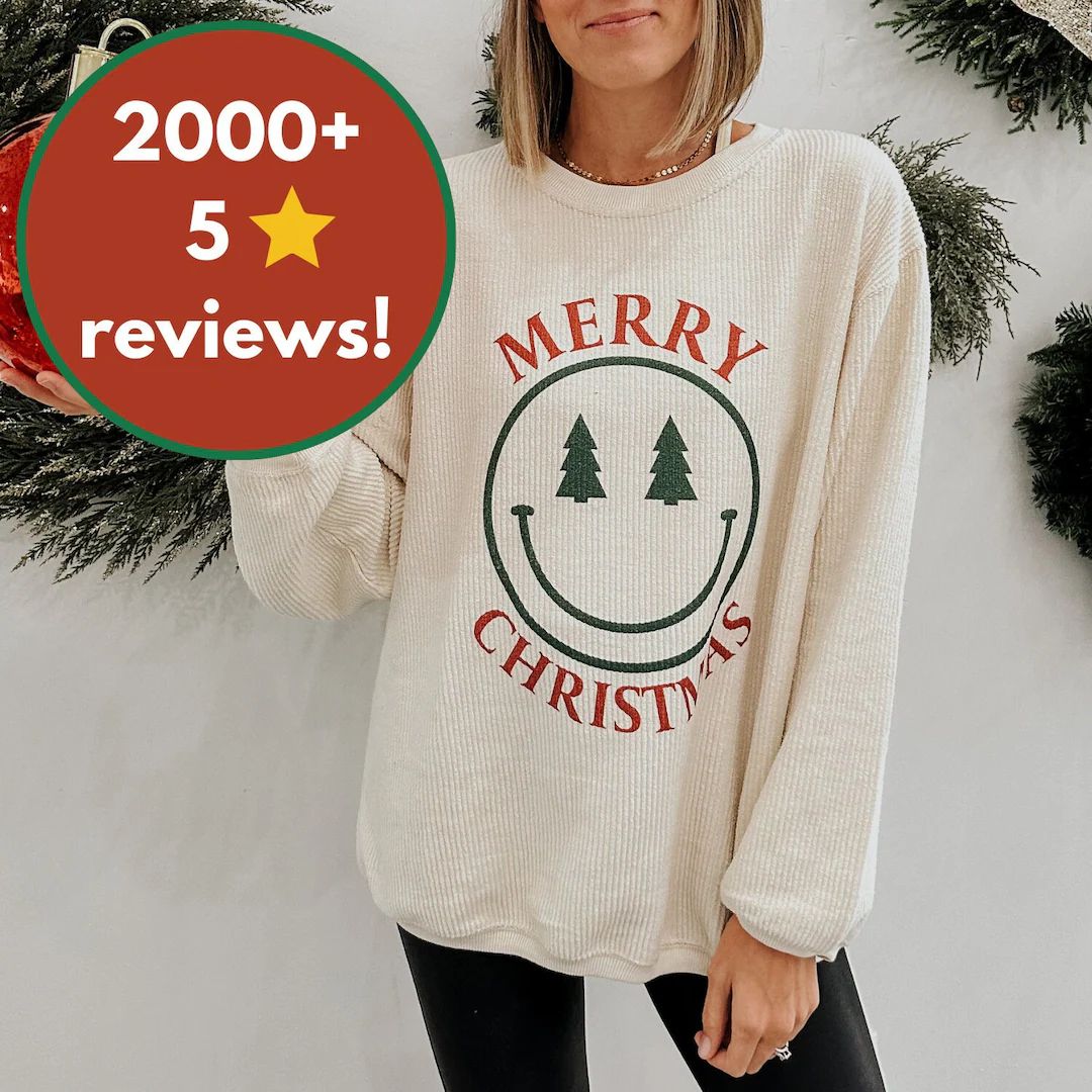 Merry Christmas Sweatshirt Christmas Smiley Sweater Trendy - Etsy | Etsy (US)