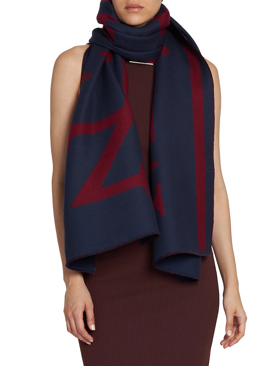 Women's McQueen Striped Wool Scarf - Navy Bordeaux | Saks Fifth Avenue