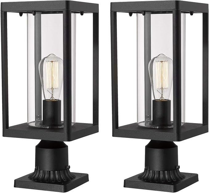 Outdoor Post Lantern, 20inch Large Modern Lamp Post Light Fixture Exterior Pillar Lights with Pie... | Amazon (US)