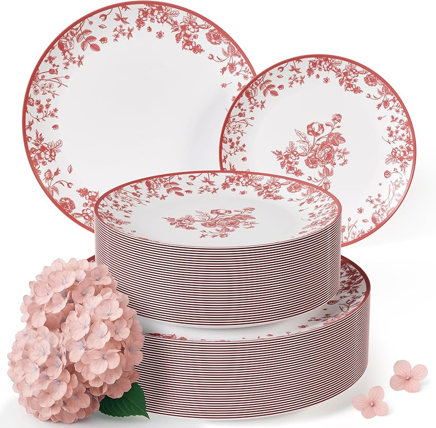 Trendables Plastic Plates For Party Supplies, Floral Disposable Plates For Party & Weddings 40 Pc... | Amazon (US)