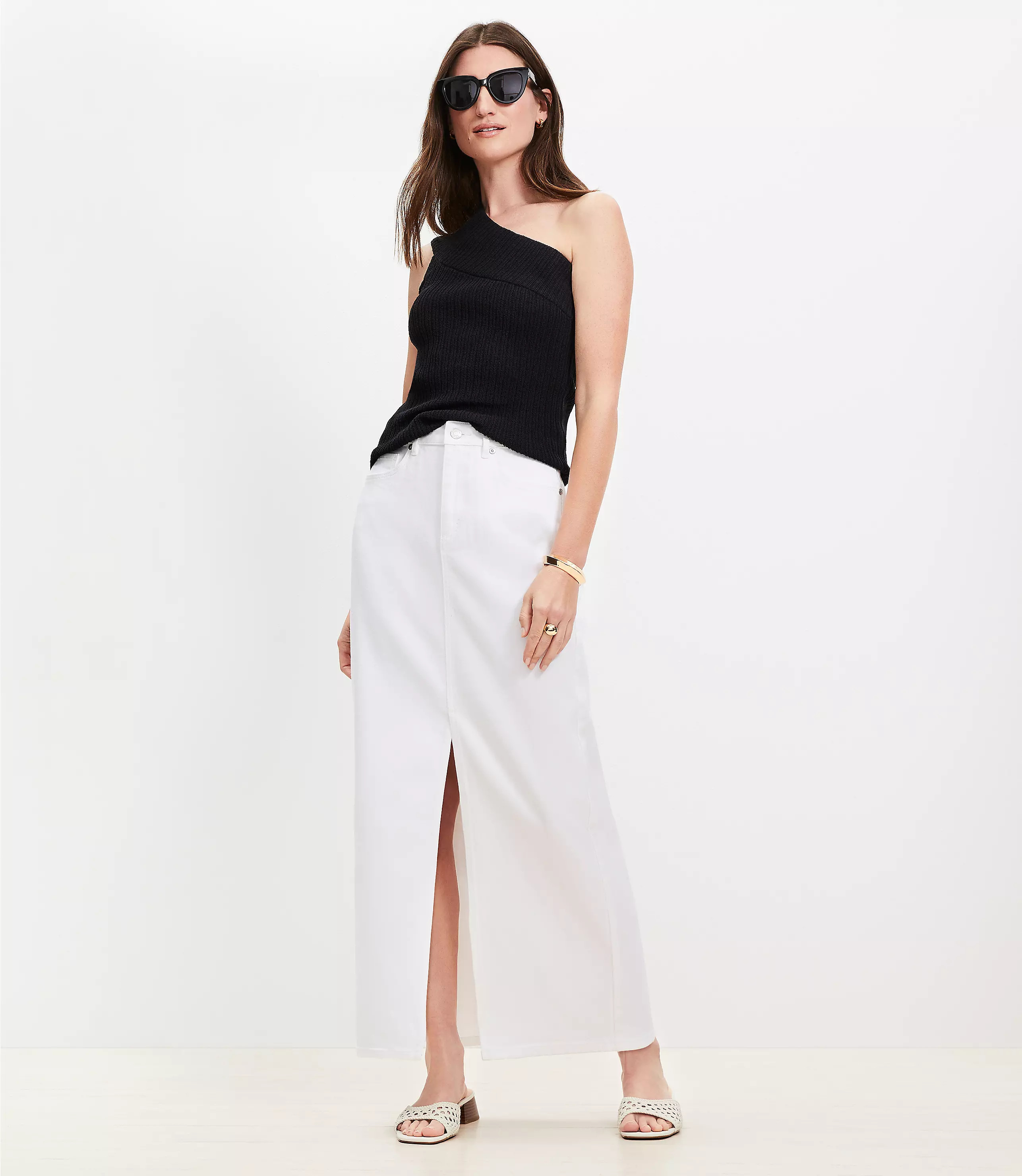 Denim Maxi Skirt in White | LOFT