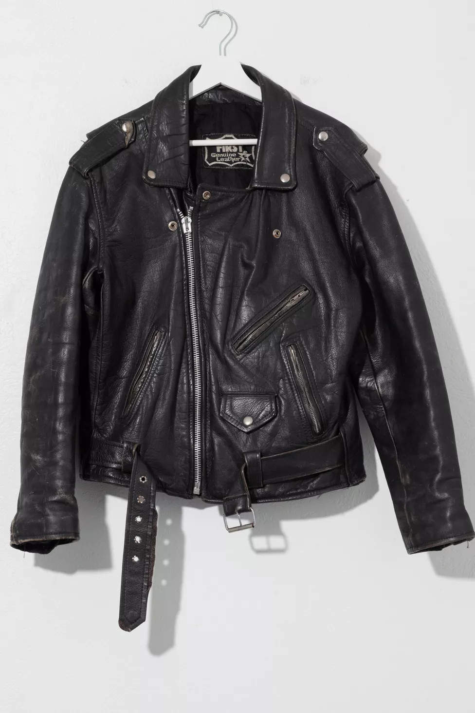 Vintage 1970s Distressed Black Leather Biker Jacket | Urban Outfitters (US and RoW)