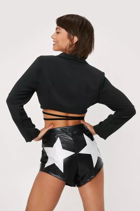 Contrast Star Faux Leather Hot Pants Shorts | Nasty Gal (US)