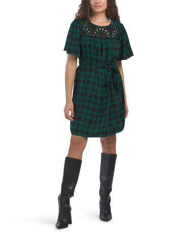 Plaid Flutter Sleeve Mini Shift Dress | TJ Maxx