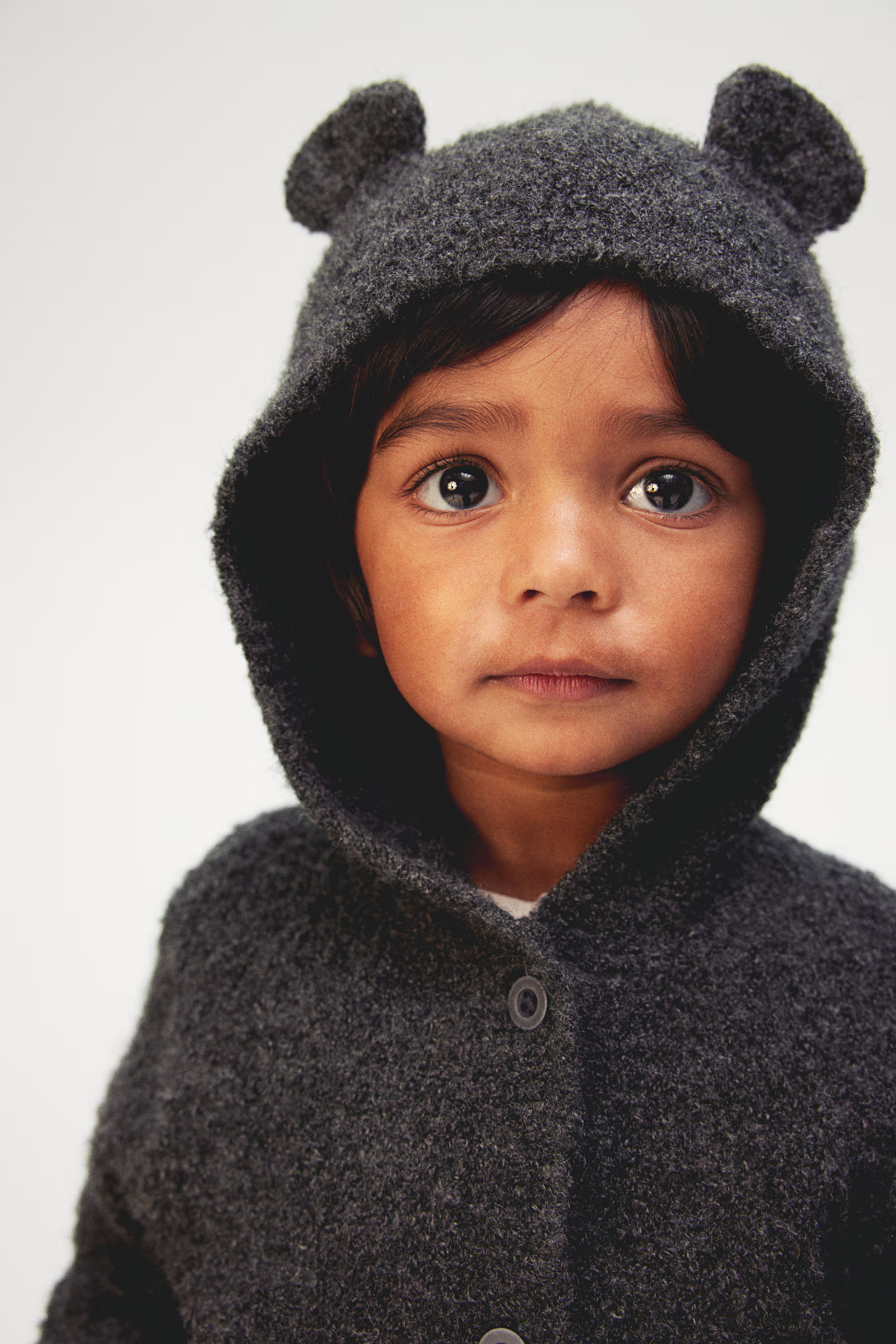 Hooded Bouclé-Knit Cardigan - Dark gray - Kids | H&M US | H&M (US + CA)
