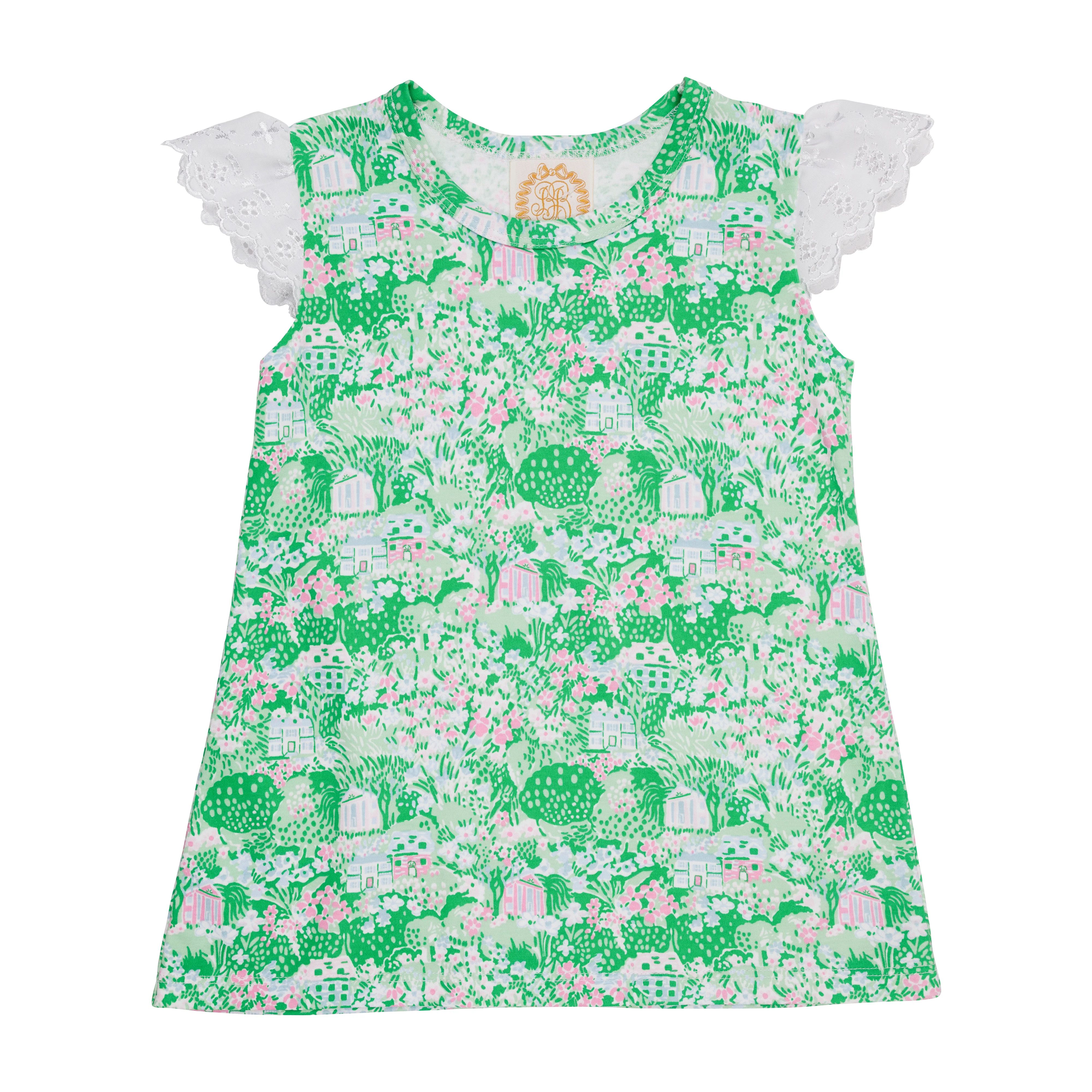 Sleeveless Polly Play Shirt - Belmont Blooms with Worth Avenue White Eyelet | The Beaufort Bonnet Company