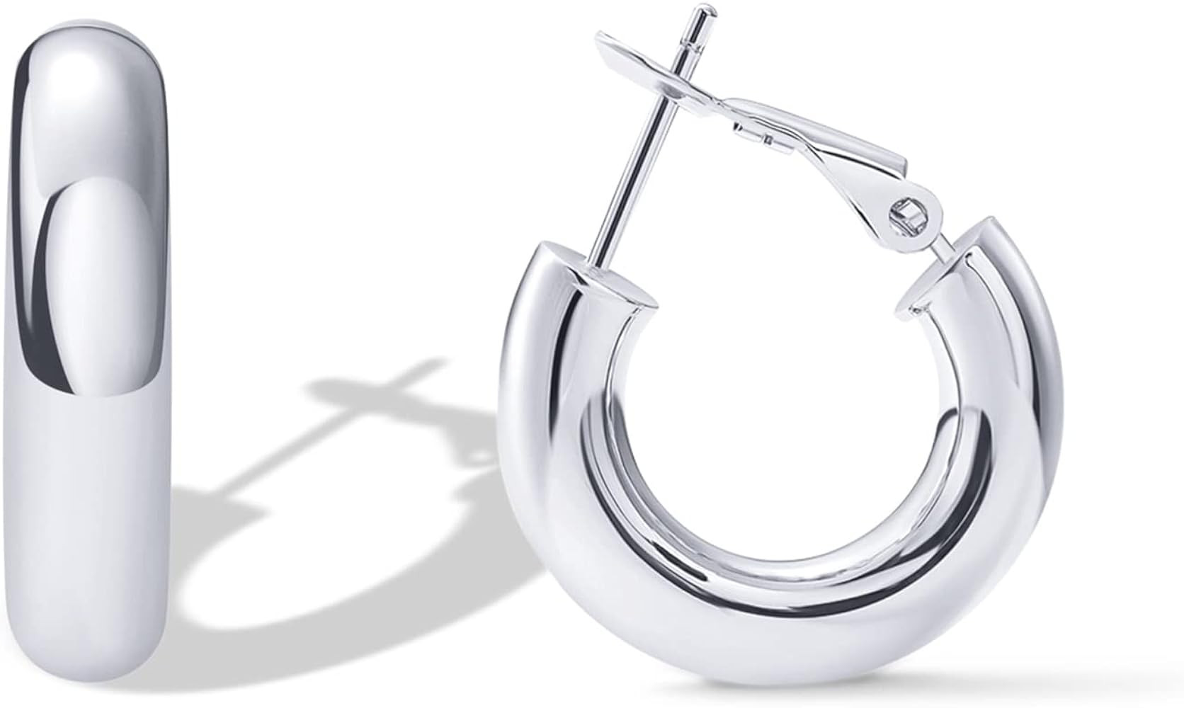 PAVOI 14K Gold Plated Sterling Silver Post Hoops | Lightweight Chunky Hoops Huggies | Thick Gold ... | Amazon (US)