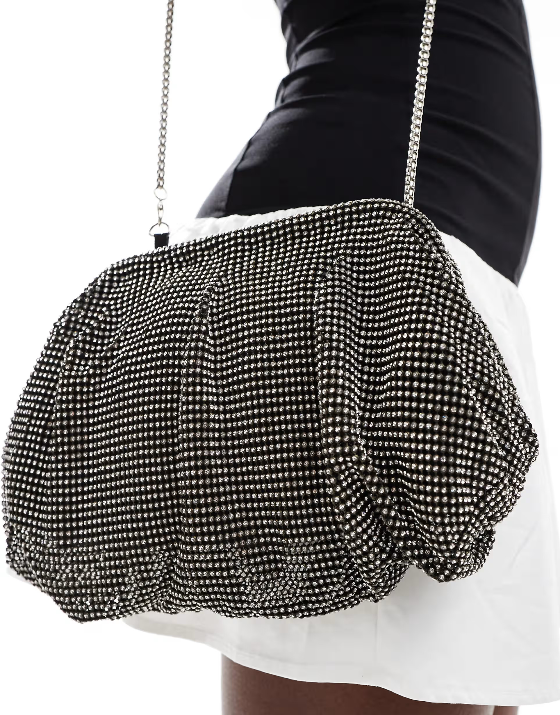 Finding Friday Diamante clutch bag with detachable chain in silver | ASOS (Global)