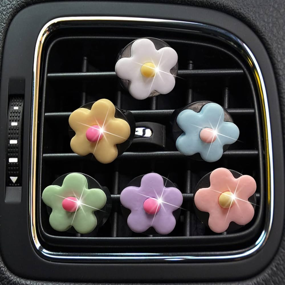 6 Pcs Daisy Air Vent Clips, Cute Flower Car Air Fresheners Vents Clips Car Diffuser Vent Clip Gla... | Amazon (US)