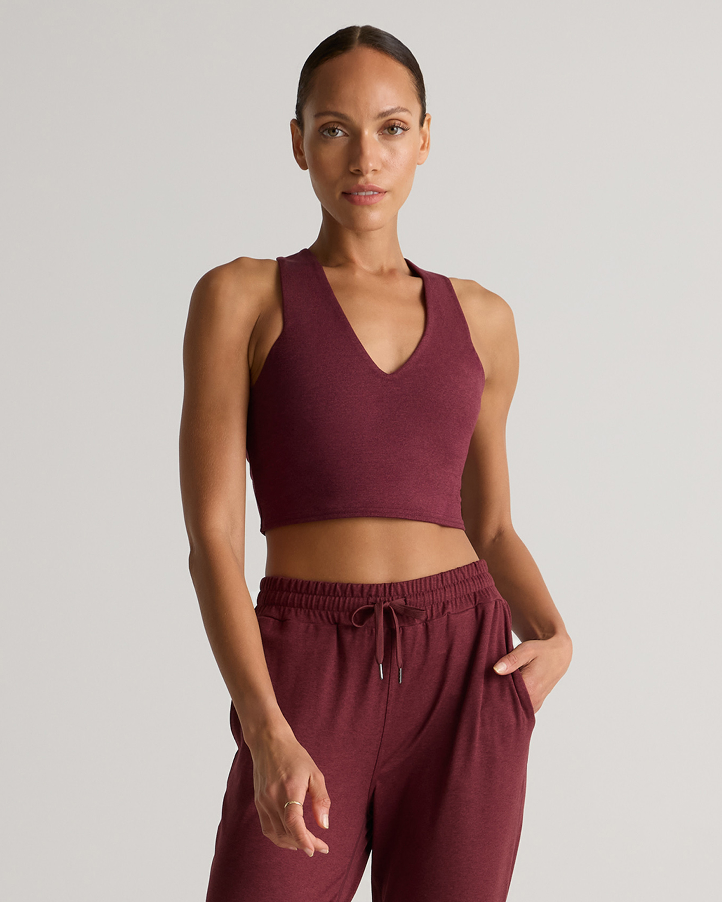 Quince | Women's Ultra-Soft V-Neck Cropped Tank Top in Heather Merlot, Size Large, Recycled Polyester | Quince