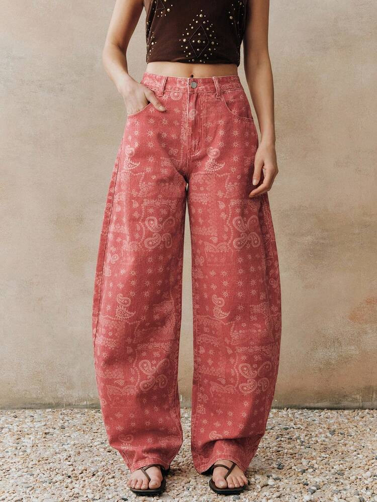 Anewsta Women's Fashionable, Elegant, Romantic Party & Casual Vacation Red Bohemian Print Jeans B... | SHEIN