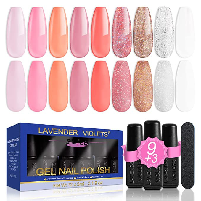 Lavender Violets 13 Pcs Gel Nail Polish Kit with 9 Colors Coat, 3 Bottles of Base Top Matt Top Co... | Amazon (US)