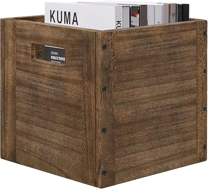 Wood Storage Cube Basket Bins Organizer, Rustic Brown Decorative Wood Storage Box Container for H... | Amazon (US)