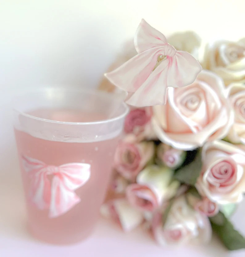 Set of Pink Bow Drink Stirrers for Baby Girl Shower Sprinkle, 1st Birthday Party, Fancy Tea Party... | Etsy (US)