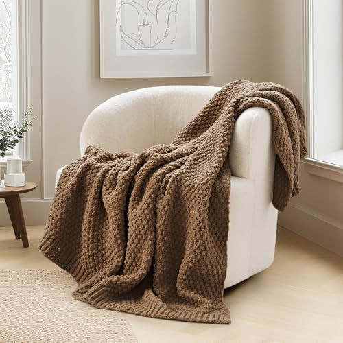 EVERGRACEHOME Chunky Chenille Knit Throw Blanket, 50 x 60, Camel Brown | Sculpted Moss Stitch, Ch... | Amazon (US)