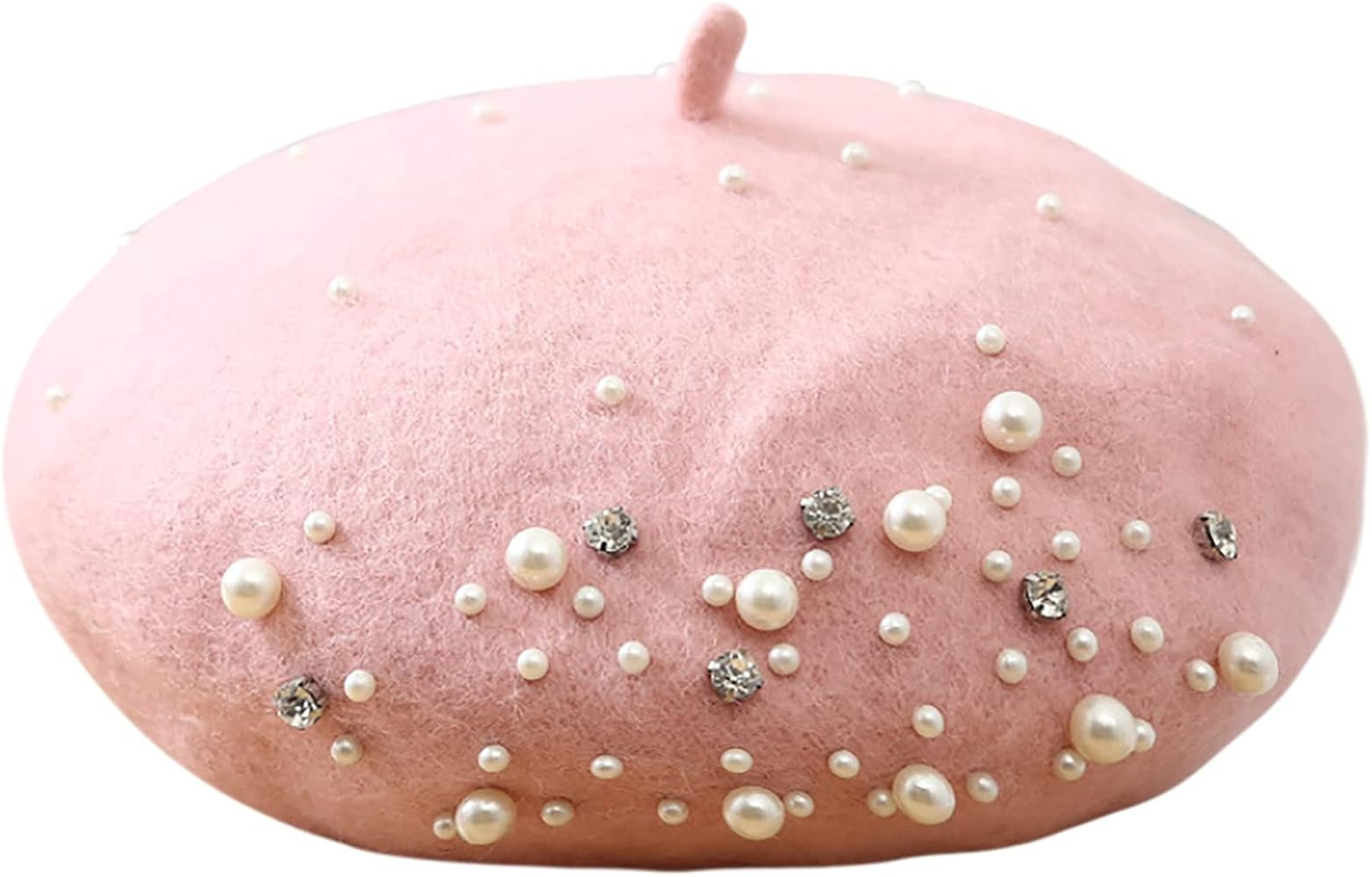 MINGSEECESS Women Girls Wool Pearl French Style Beret Cap Solid Color Winter Hat Artist Beanie Ca... | Amazon (US)